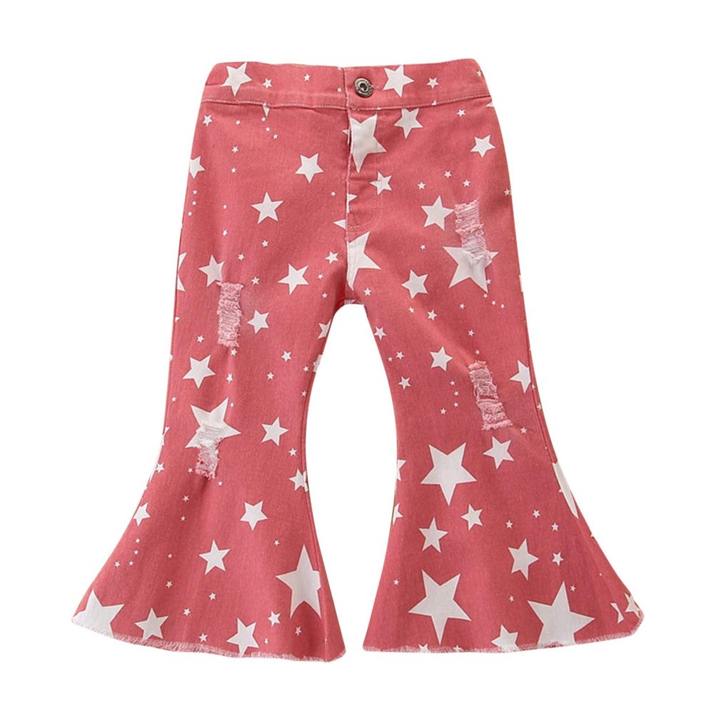 Waist Kids Toddler Girls Bell Jeans Bottoms Printing Star Baby Denim High Girls Pants 9-12 Month Boy (Pink, 2-3 Years)