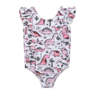 Bathing Beach Dinosaur One-Piece Girls Print Toddler Baby Swimwear Ruffles Kids Girls Bathing Suits (Pink, 4-5 Years)