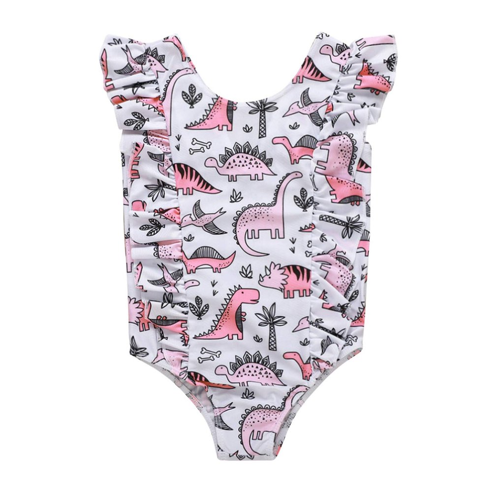 Bathing Beach Dinosaur One-Piece Girls Print Toddler Baby Swimwear Ruffles Kids Girls Bathing Suits (Pink, 4-5 Years)