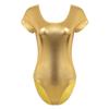 Sywiyi Women's Shiny Metallic Bodycon Bodysuit Long Sleeve Scoop Neck Gymnastics Leotard Dance Costume Gold Short Sleeve Small view 1