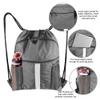 BeeGreen Grey Drawstring Backpack Bag with Shoe Compartment X-Large Black Gym Sports String Cinch Backpack Athletic Sackpack Mesh Water Bottle Holders for Women Men view 4
