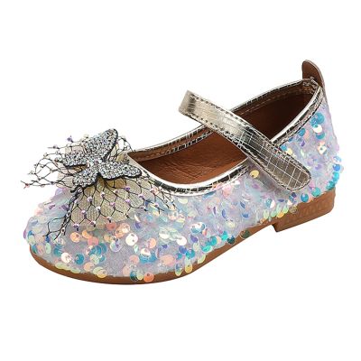 Summer Autumn Fashion Cute Girls Casual Shoes Colorful Sequins Shiny Rhinestone Bow Metallic (White, 5-5.5 Years)