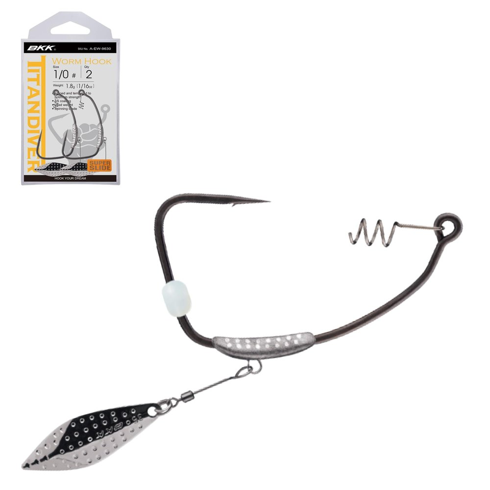 BKK TITANDIVER Soft Plastic Hook | 2-Pack | 2X |Needle Hook Point | Super Slide Coating | Fixed Lead | Removable Teaser Blade | Locking Spring | Weedless Fishing