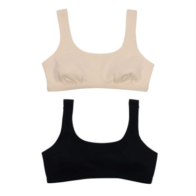 Hanes Girl's 2 Pack Pointelle Square Neck Crop, Pearl/Black, Medium