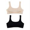 Hanes Girl's 2 Pack Pointelle Square Neck Crop, Pearl/Black, Medium view 1