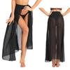 Sywiyi Women's Beach Sarong Pareo Elastic Waistband Sheer Chiffon Split Long Skirt Swimwear Cover Up Black Medium view 1