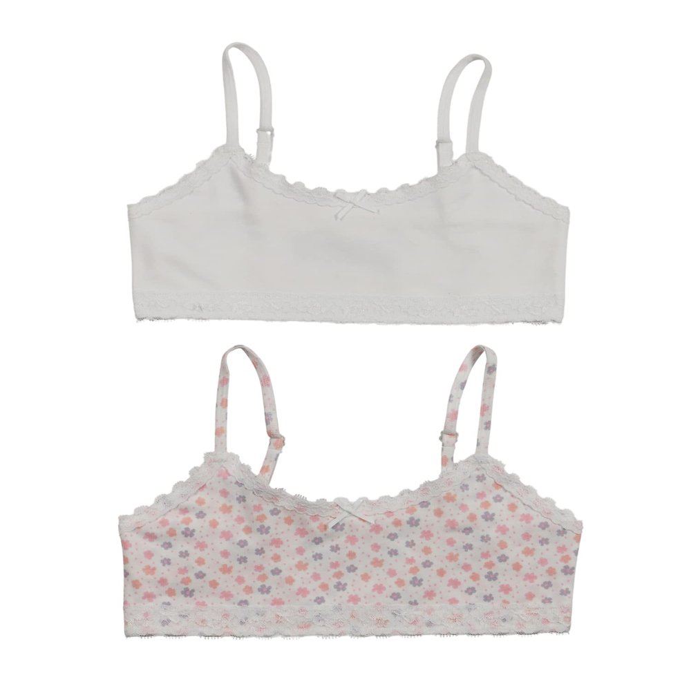 Hanes Girl's Bralette, Floral White, X-Large 2 Pack