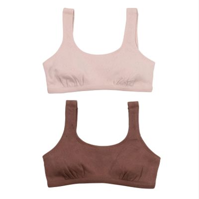 Hanes Girl's 2 Pack Pointelle Square Neck Crop, Chestnut/Rosy, X-Large