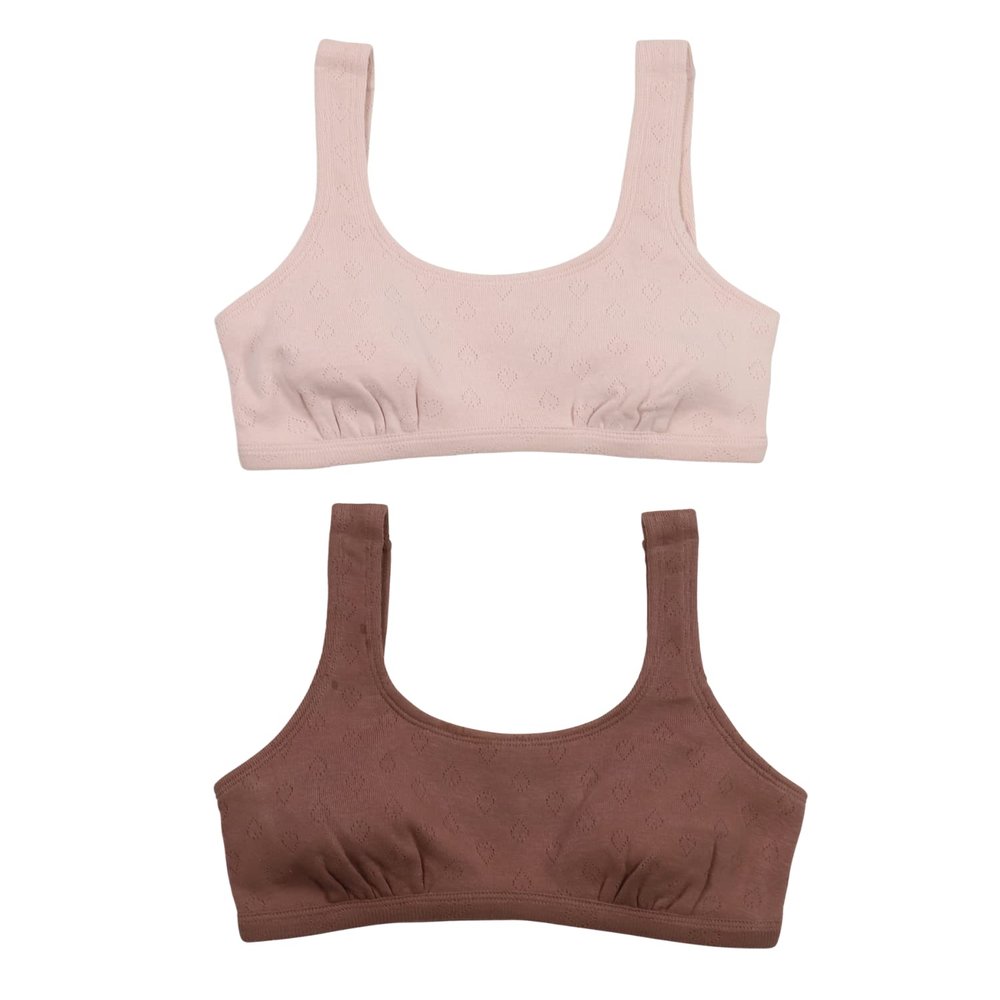 Hanes Girl's 2 Pack Pointelle Square Neck Crop, Chestnut/Rosy, X-Large