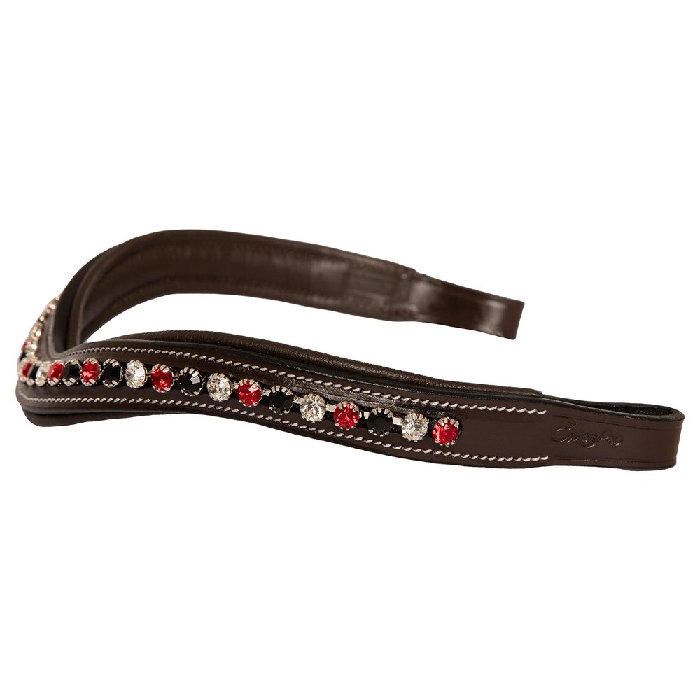 Exion Curved Crystal Browband for Horses Soft Padded Bling English Bridle Brow Band | Dressage, Show, Jumping | Black, Brown | Cob, Full, Warmblood | Red, Black & Clear Crystal Browband for Horses