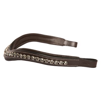 Exion Curved Crystal Browband for Horses Soft Padded Bling English Bridle Brow Band | Dressage, Show, Jumping | Black, Brown, Oak | Cob, Full, Warmblood | Clear Grey Crystals Browband for Horses