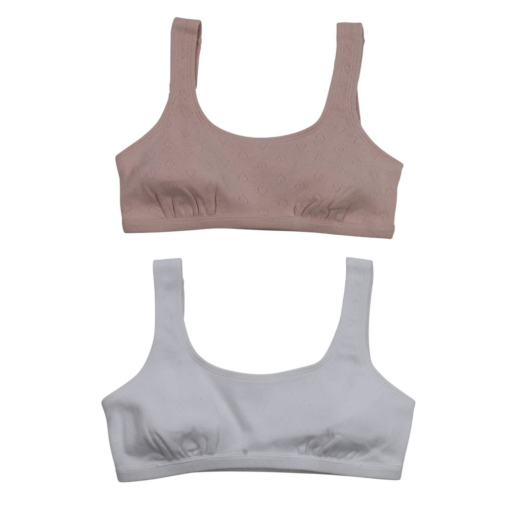 Hanes Girl's 2 Pack Pointelle Square Neck Crop, Rosy/White, X-Large