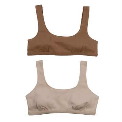 Hanes Girl's 2 Pack Pointelle Square Neck Crop, Golden/Pearl, Medium