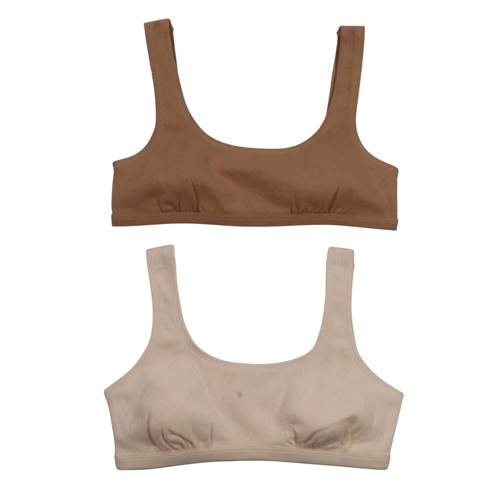 Hanes Girl's 2 Pack Pointelle Square Neck Crop, Golden/Pearl, Medium