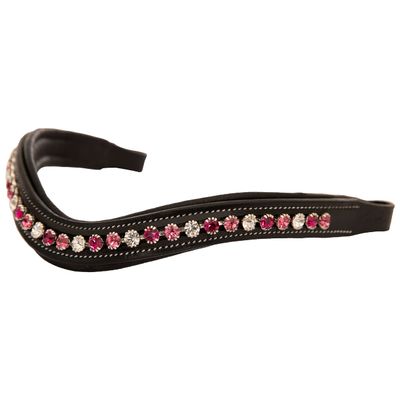 Exion Horse Browband for English Bridle | Curved Shape Padded Equestrian Browband for Show & Dressage | Clear Light Pink & Maroon Crystal Browband for Horses