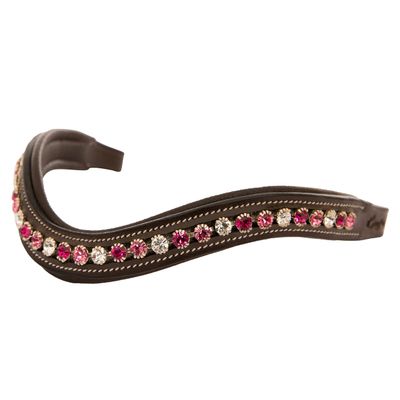 Exion Horse Browband for English Bridle | Curved Shape Padded Equestrian Browband for Show & Dressage | Clear Light Pink & Maroon Crystal Browband for Horses