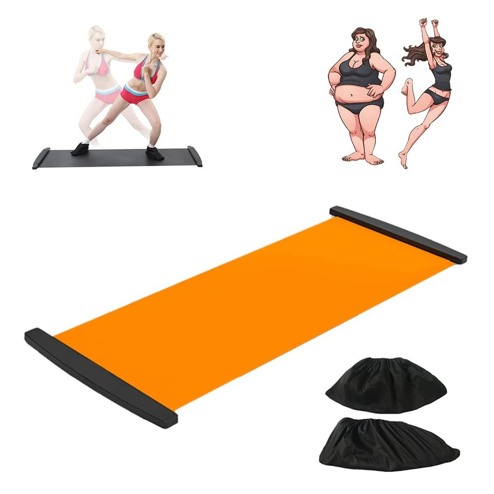 Gefemini 200 * 50cm Slide Board with Shoe Cover Slimming Exercise Guide Slide Mat for Leg Pot Training Fitness and Athletic Training(Orange)