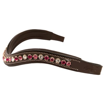 Exion Horse Browband for English Bridle | Curved Shape Padded Equestrian Browband for Show & Dressage | Clear Light Pink & Maroon Crystal Browband for Horses