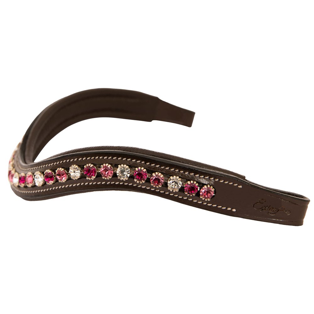 Exion Horse Browband for English Bridle | Curved Shape Padded Equestrian Browband for Show & Dressage | Clear Light Pink & Maroon Crystal Browband for Horses