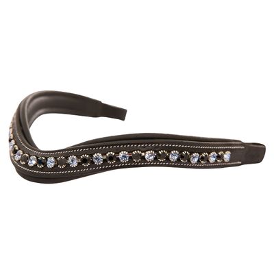 Exion Horse Browband for English Bridle | Curved Shape Padded Equestrian Browband for Show & Dressage | Black & Turquoise Blue Crystal Browband for Horses