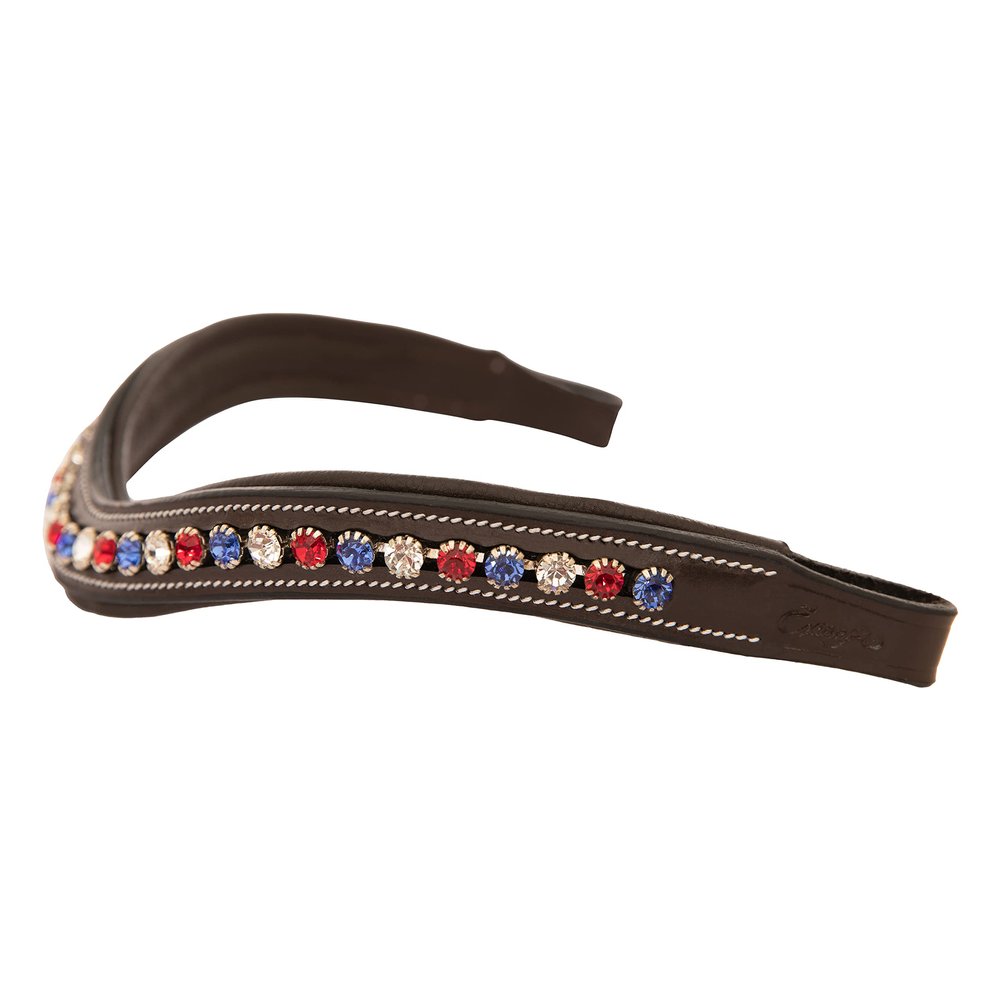Exion Horse Browband for English Bridle | Curved Shape Padded Equestrian Browband for Show & Dressage | Red, Blue & White Crystal Browband for Horses