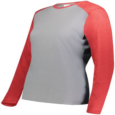 Ladies Gameday Vintage Long Sleeve Tee Grey Heather/Scarlet Heather L