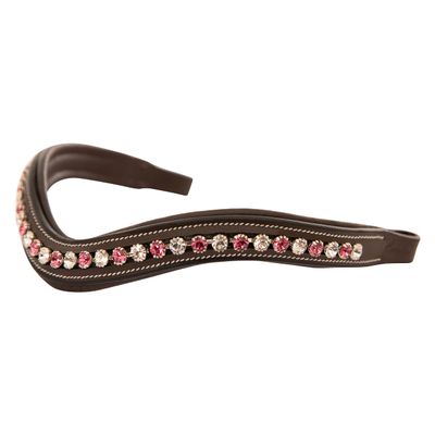Exion Horse Browband for English Bridle | Curved Shape Padded Equestrian Browband for Show & Dressage | White & Pink Crystal Browband for Horses