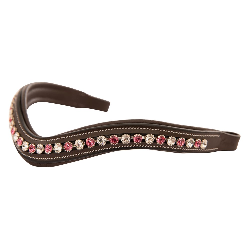 Exion Horse Browband for English Bridle | Curved Shape Padded Equestrian Browband for Show & Dressage | White & Pink Crystal Browband for Horses