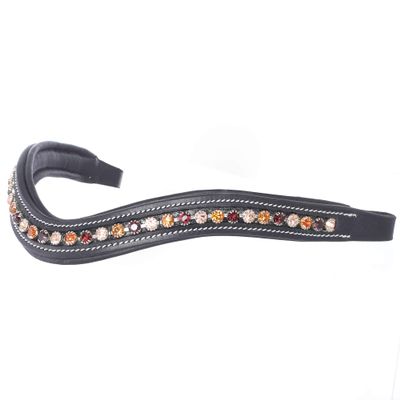 Exion Horse Browband for English Bridle | Curved Shape Padded Equestrian Browband for Show & Dressage | Light Peach, Burgundy, Topaz Crystal Browband for Horses