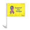 AGAS 12x16 inch US Yellow Support Our Troops Military Car Flag - Attached to 17 inch White Plastic Flex Pole- Single Sided Print on Polyester Fabric- Stitched Edges- with a Window Plastic Clip- Tear and Water Resistant- Perfect for displaying on your