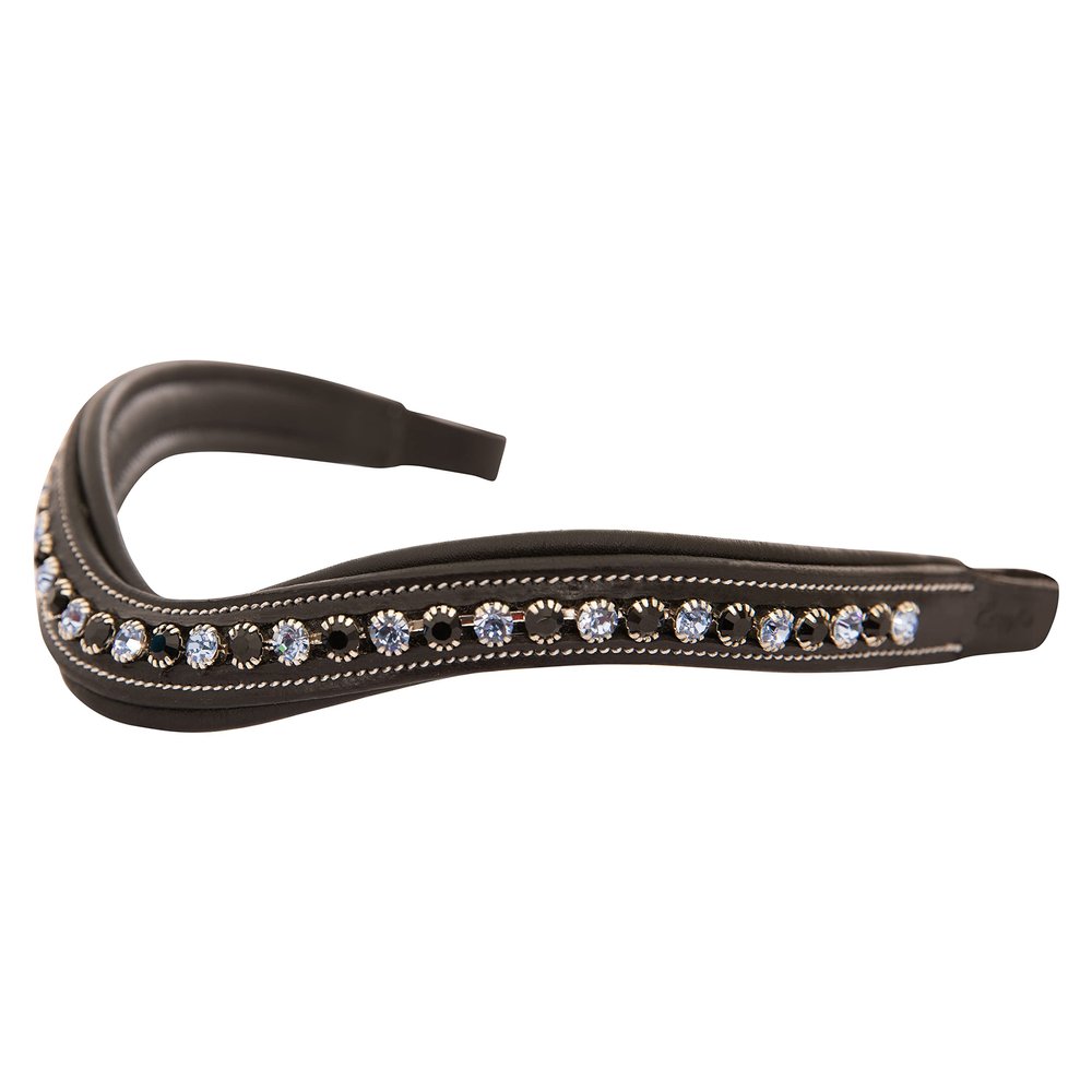 Exion Horse Browband for English Bridle | Curved Shape Padded Equestrian Browband for Show & Dressage | Black & Turquoise Blue Crystal Browband for Horses