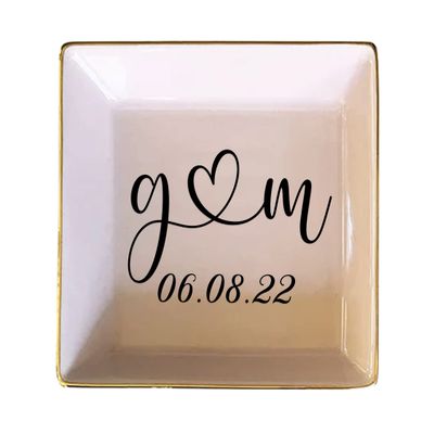 TEEAMORE Personalized Ring Dish Custom Trinket Tray Add Your Initials With Heart And Date Valentines Day Wedding Jewelry Tray