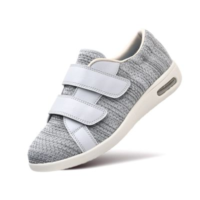 AngryMonkey Women's Diabetic Wide Width Shoes, Casual Adjustable Strap Lightweight Non-Slip Orthopedic Walking Shoe for Elderly Hammertoe Arthritis Bunions Swollen Feet (6,Light Gray)