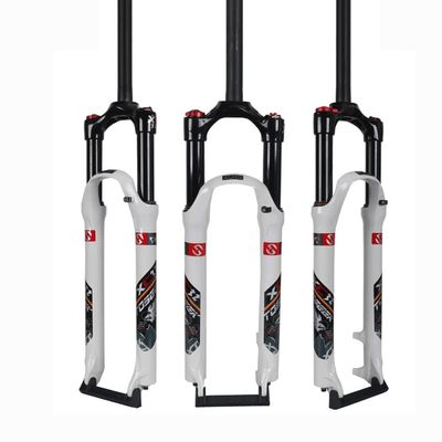 Jejy Front Forks Mountain Bike 26/27.5/29 Inch Shock Absorber, Magnesium Alloy Bicycle Suspension Fork, Manual Lockout Straight Tube (Color : White, Size : 29inch)