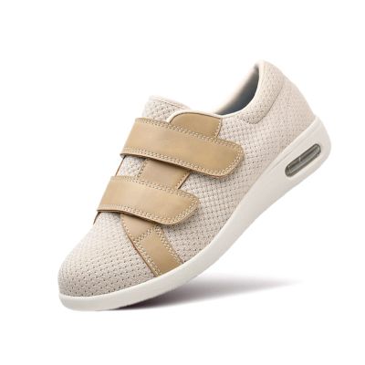 AngryMonkey Women's Diabetic Wide Width Shoes, Casual Adjustable Strap Lightweight Non-Slip Orthopedic Walking Shoe for Elderly Hammertoe Arthritis Bunions Swollen Feet (9,Beige)