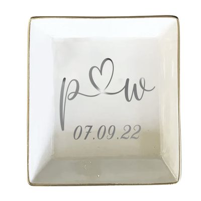 TEEAMORE Personalized Ring Dish Custom Trinket Tray Add Your Initials With Heart And Date Valentines Day Wedding Jewelry Tray