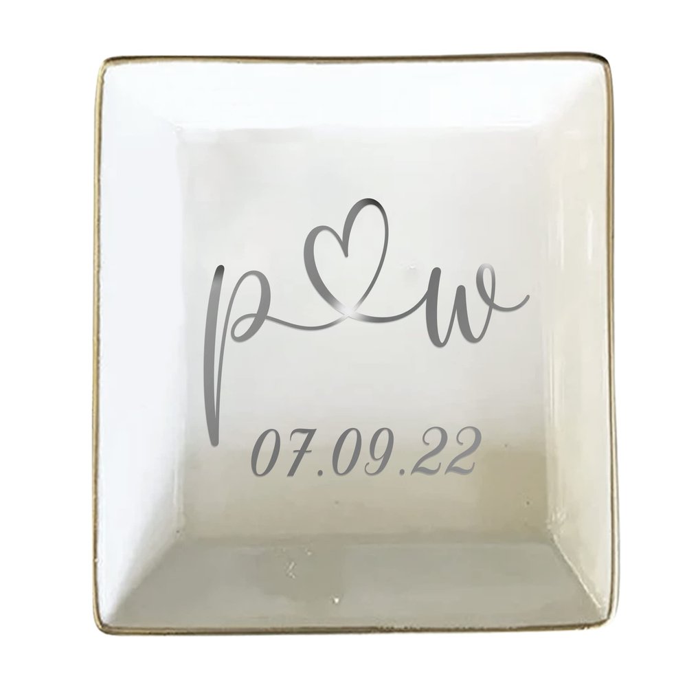 TEEAMORE Personalized Ring Dish Custom Trinket Tray Add Your Initials With Heart And Date Valentines Day Wedding Jewelry Tray