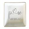 TEEAMORE Personalized Ring Dish Custom Trinket Tray Add Your Initials With Heart And Date Valentines Day Wedding Jewelry Tray view 1