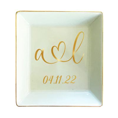TEEAMORE Personalized Ring Dish Custom Trinket Tray Add Your Initials With Heart And Date Valentines Day Wedding Jewelry Tray