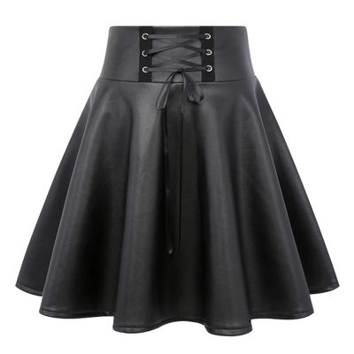 IDEALSANXUN Leather Skirts for Women Cute Mini Skirt Gothic Skirts(Leather Black, S)