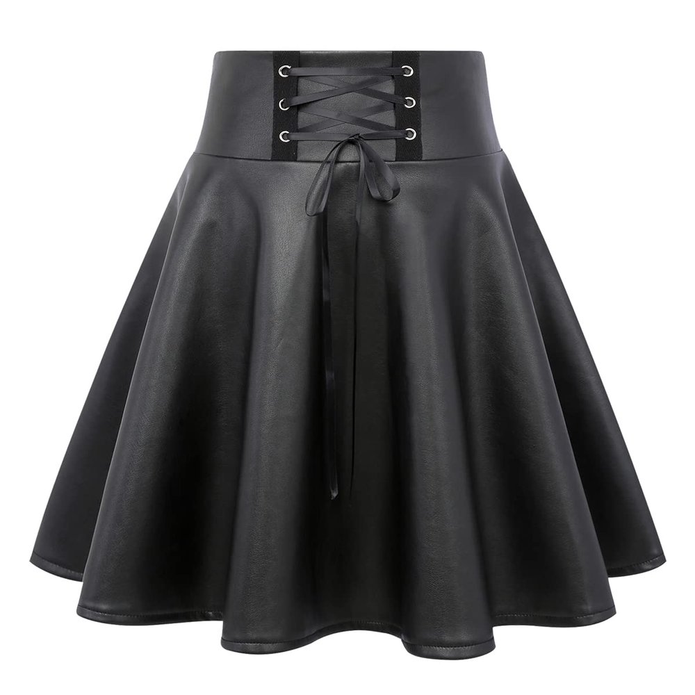 IDEALSANXUN Leather Skirts for Women Cute Mini Skirt Gothic Skirts(Leather Black, S)