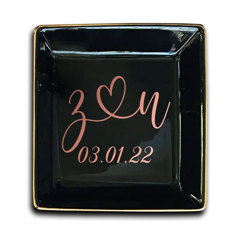 TEEAMORE Personalized Ring Dish Custom Trinket Tray Add Your Initials With Heart And Date Valentines Day Wedding Jewelry Tray