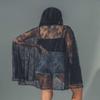 Unicra Black Lace Hooded Cloak Long Cape Halloween Costume Cloak 3/4 Length Cosplay Party Cape for Women view 3