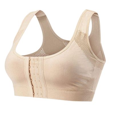 Plus Size Padded Sports Bras Wireless Back Support Bra Front Closure Bra Underwear Tank Crop Tops for Women (Color : Beige, Size : XL/X-Large)