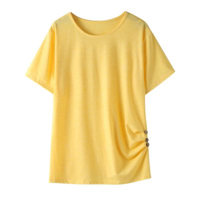 Knot Tunic Button Short Girls Sleeve T-Shirt Casual Tops Front Blouse Tee Kids Girls Little (Yellow-B, 12-13 Years)