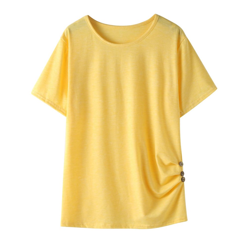 Knot Tunic Button Short Girls Sleeve T-Shirt Casual Tops Front Blouse Tee Kids Girls Little (Yellow-B, 12-13 Years)