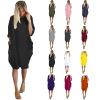 Shirt Dress for Women Casual Crew Neck Long Sleeve Loose fit Midi Shift Dresses with Pockets view 1