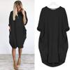 Shirt Dress for Women Casual Crew Neck Long Sleeve Loose fit Midi Shift Dresses with Pockets view 3