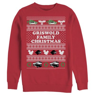 Fifth Sun National Lampoon's Vacation Griswold Family Christmas Ugly Sweater Mens Pullover Crew Fleece, Red, X-Large