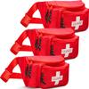 NOVAMEDIC Pack of 3 First Aid Empty Fanny Pack, 8"x2"x6", Waist Bag with 3 Zippered Compartments & Adjustable Strap for Lifeguard, Hiking, Travel Men & Women, Durable, Red view 1